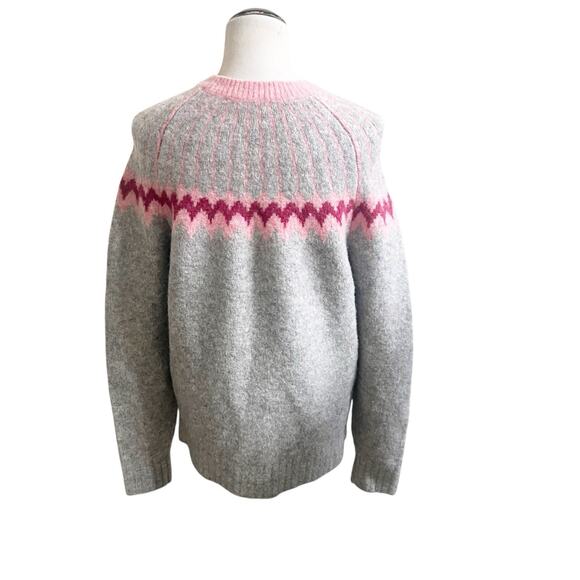 Jason Wu Women’s Fair Isle Sweater Wool Sz Small Gray Pink Oversized Crew Neck - Picture 2 of 12